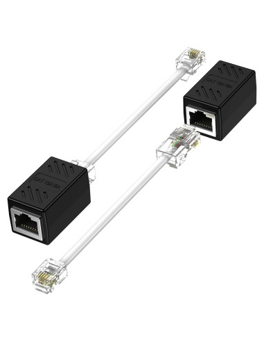 Adaptador RJ45 Hembrado a RJ11 Macho para Teléfono Fijo - Paquete de 2