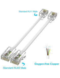 Adaptador RJ45 Hembrado a RJ11 Macho para Teléfono Fijo - Paquete de 2 2