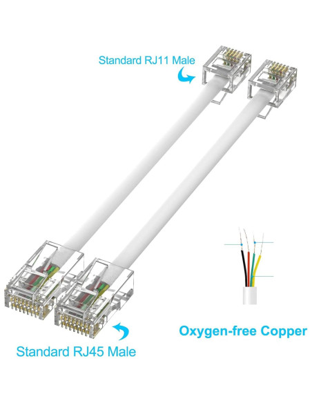 Adaptador RJ45 Hembrado a RJ11 Macho para Teléfono Fijo - Paquete de 2
