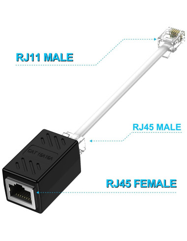 Adaptador RJ45 Hembrado a RJ11 Macho para Teléfono Fijo - Paquete de 2