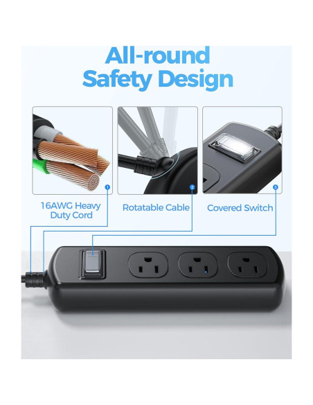 Toma de Corriente Exterior EIGSO IPX6 3 Salidas 1.83m Antichoque