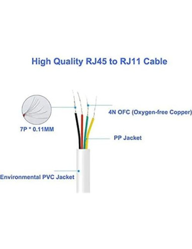 Adaptador RJ45 Hembrado a RJ11 Macho para Teléfono Fijo - Paquete de 2