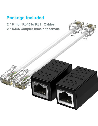 Adaptador RJ45 Hembrado a RJ11 Macho para Teléfono Fijo - Paquete de 2