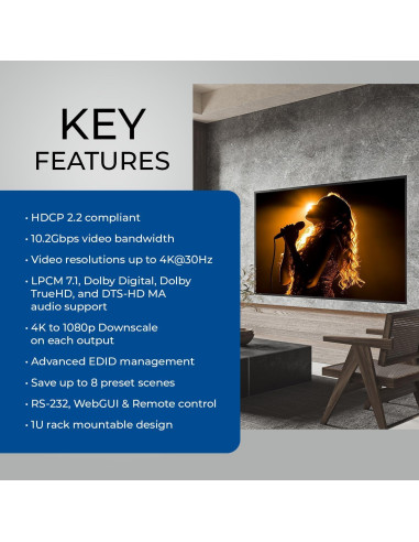 Matriz HDMI 8x8 OREI HDS-808 4K 30Hz con Control Remoto