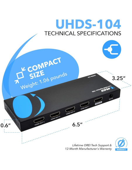 Divisor HDMI 1x4 OREI UHDS-104 4K 60Hz 18Gbps EDID