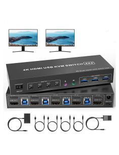 Interruptor KVM HDMI + DisplayPort 4 PCs 2 Monitores 4K