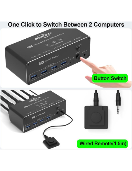 Interruptor KVM DEMEXBOOK Triple Monitor 8K HDMI + 2 DP