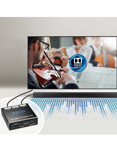 Divisor HDMI 4K 1x2 EZCOOTECH con HDR y Dolby Atmos