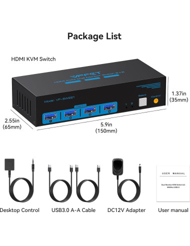 Interruptor KVM HDMI 8K 2 Monitores CMSTEDCD USB 3.0