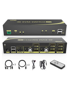Interruptor KVM HDMI 2x2 4K 60Hz con Hub USB e Audio eKL