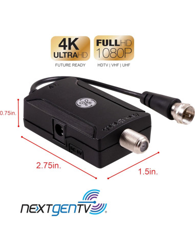 Amplificador de Antena de TV Interior GE 42178, Bajo Ruido, HD