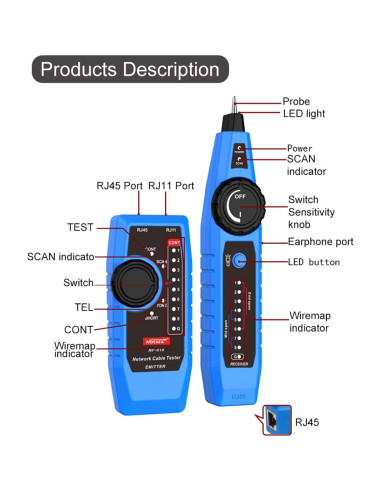 Probador de Cable de Red RockyMars NF-810 RJ11 RJ45 PoE