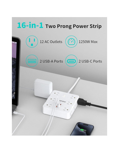 Adaptador de Enchufe 2 a 3 Clavijas ZHONGSHAN 12 AC 4 USB