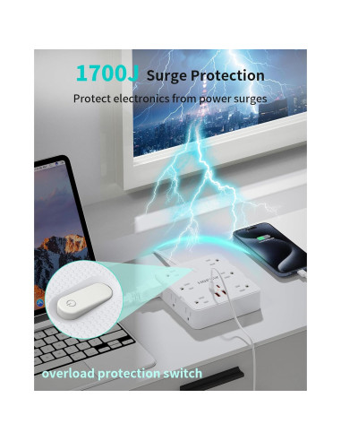 Adaptador de Enchufe 2 a 3 Clavijas ZHONGSHAN 12 AC 4 USB