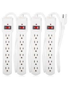 Regleta de Enchufes Maxxima 6 Salidas 300 Julios Blanca - Paquete de 4
