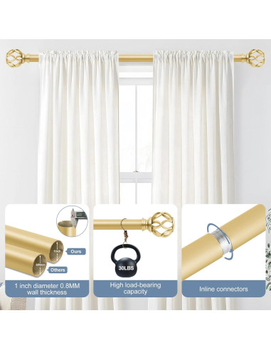 Barras de Cortina Doradas TVWOO Ajustables 45-114 cm con Remates
