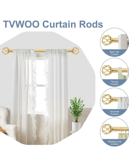 Barras de Cortina Doradas TVWOO Ajustables 45-114 cm con Remates