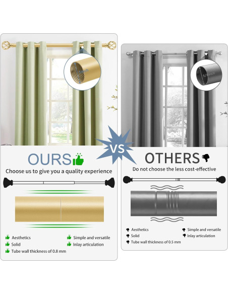 Barras de Cortina Doradas TVWOO Ajustables 45-114 cm con Remates