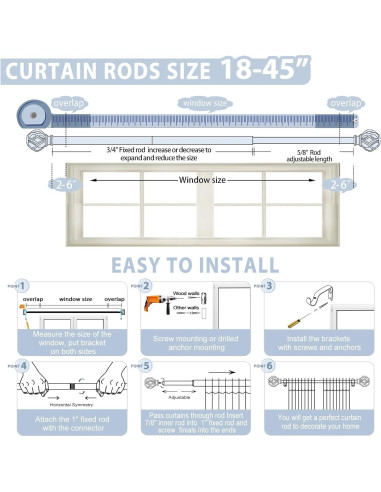 Barras de Cortina Doradas TVWOO Ajustables 45-114 cm con Remates
