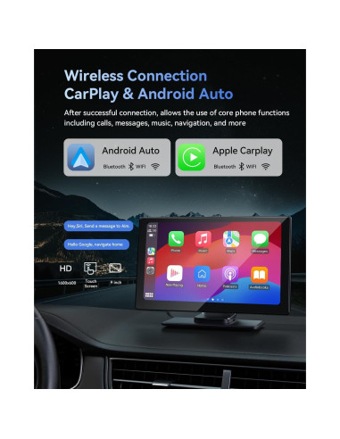 Pantalla Carplay VUDDIG 4K 22,86 cm con Cámara 1080P