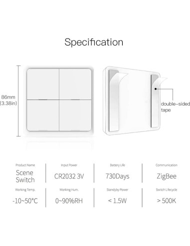 Interruptor de Escena Inteligente Inalámbrico MOES 4 Gang Blanco