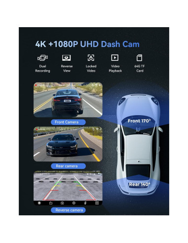 Pantalla Carplay VUDDIG 4K 22,86 cm con Cámara 1080P