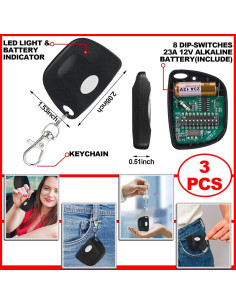 Control Remoto de Puerta de Garaje Kingdder 3 Piezas 300MHz 2