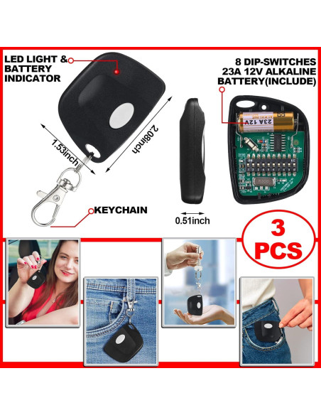 Control Remoto de Puerta de Garaje Kingdder 3 Piezas 300MHz