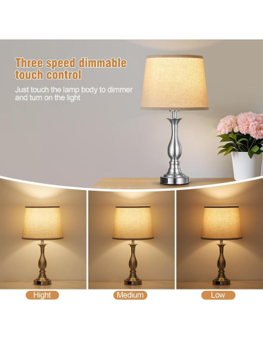 Lámpara de Mesa de Noche Lauag con Control Táctil y Carga USB