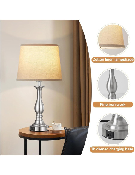 Lámpara de Mesa de Noche Lauag con Control Táctil y Carga USB