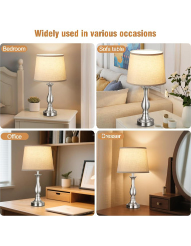 Lámpara de Mesa de Noche Lauag con Control Táctil y Carga USB