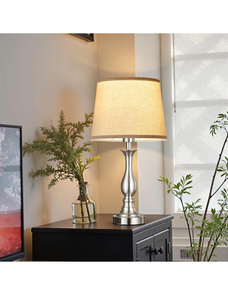 Lámpara de Mesa de Noche Lauag con Control Táctil y Carga USB