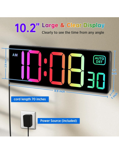 Reloj de Pared Digital Soobest 10.2" RGB con Control Remoto