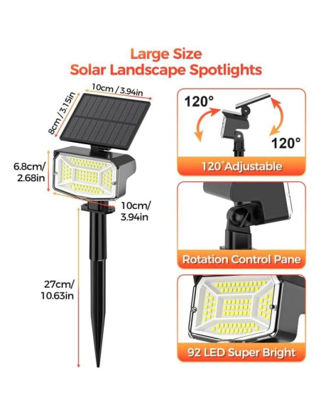 Luces Spot Solares Fratink 92 LEDs IP67 Jardín Paquete de 6 Luces Spot Solares Fratink 92 LEDs IP67 Jardín Paquete de 6