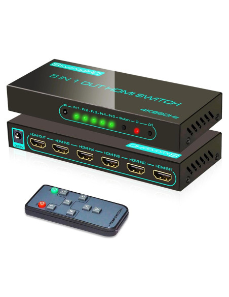 Interruptor HDMI SkycropHD 4K 5 en 1 con Control Remoto