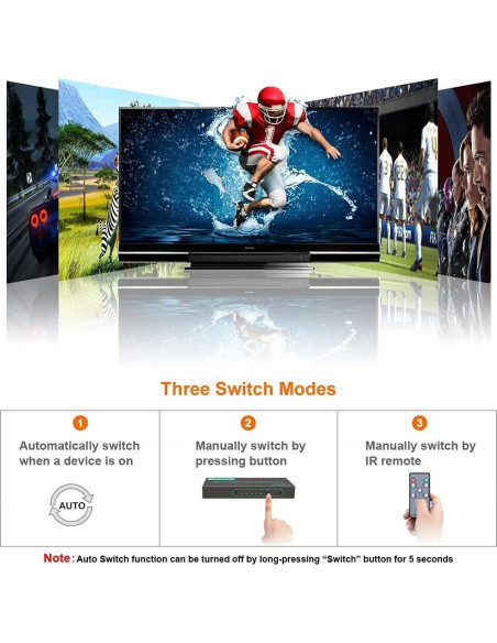 Interruptor HDMI SkycropHD 4K 5 en 1 con Control Remoto