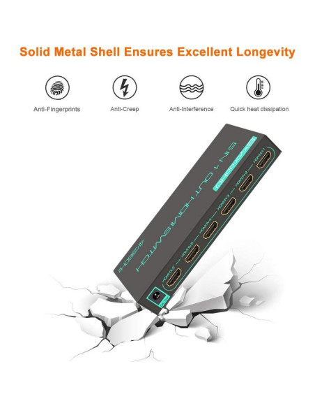 Interruptor HDMI SkycropHD 4K 5 en 1 con Control Remoto