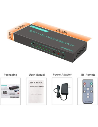 Interruptor HDMI SkycropHD 4K 5 en 1 con Control Remoto