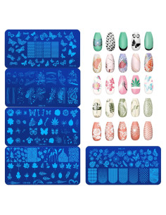 5 Placas de Estampado de Uñas BQZQPAMZ Flores y Frutas