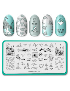 Placa de Estampado de Uñas Maniology M377 - Tiburones y Criaturas Marinas