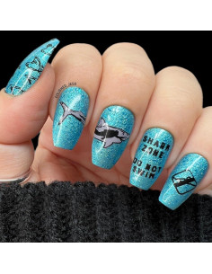 Placa de Estampado de Uñas Maniology M377 - Tiburones y Criaturas Marinas 2