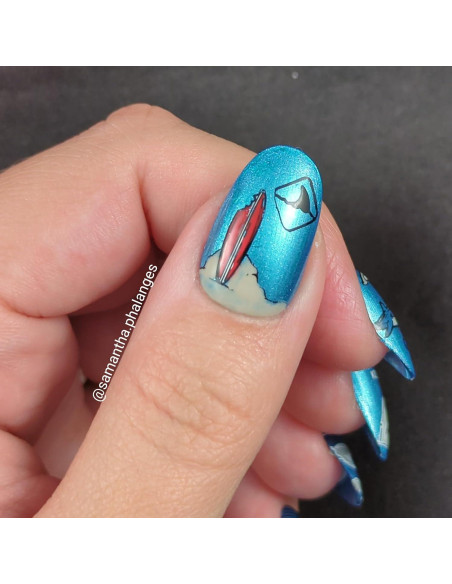 Placa de Estampado de Uñas Maniology M377 - Tiburones y Criaturas Marinas