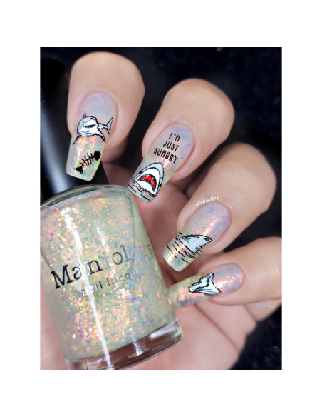 Placa de Estampado de Uñas Maniology M377 - Tiburones y Criaturas Marinas