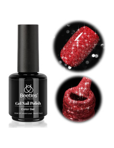 Esmalte de Uñas Gel Rojo Brillante Beetles 15ml con Purpurina