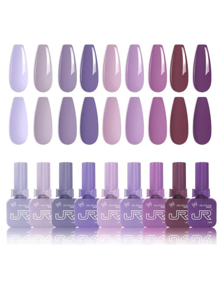 Set de Esmalte de Uñas en Gel JR 9pcs 15ml Morado 12-Free