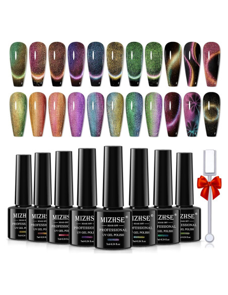 Set de 8 Esmaltes de Uñas en Gel Ojo de Gato MIZHSE 9D