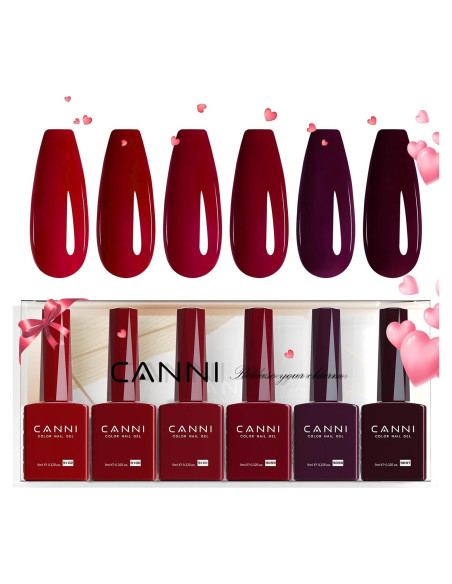 Set de 6 Esmaltes de Uñas en Gel CANNI 9 ML Rojo Cereza