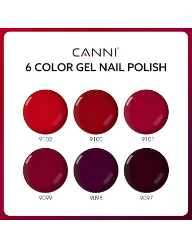 Set de 6 Esmaltes de Uñas en Gel CANNI 9 ML Rojo Cereza