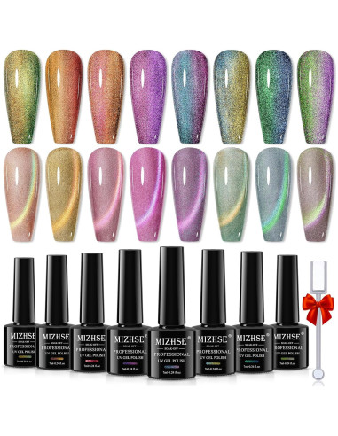 Set de 8 Esmaltes de Uñas en Gel Ojo de Gato MIZHSE 9D