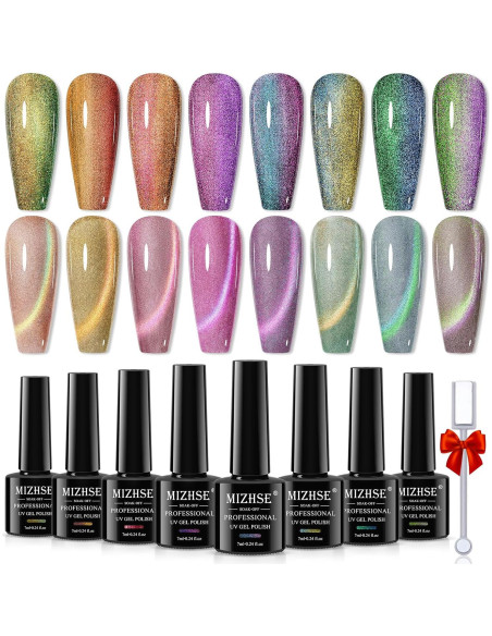 Set de 8 Esmaltes de Uñas en Gel Ojo de Gato MIZHSE 9D